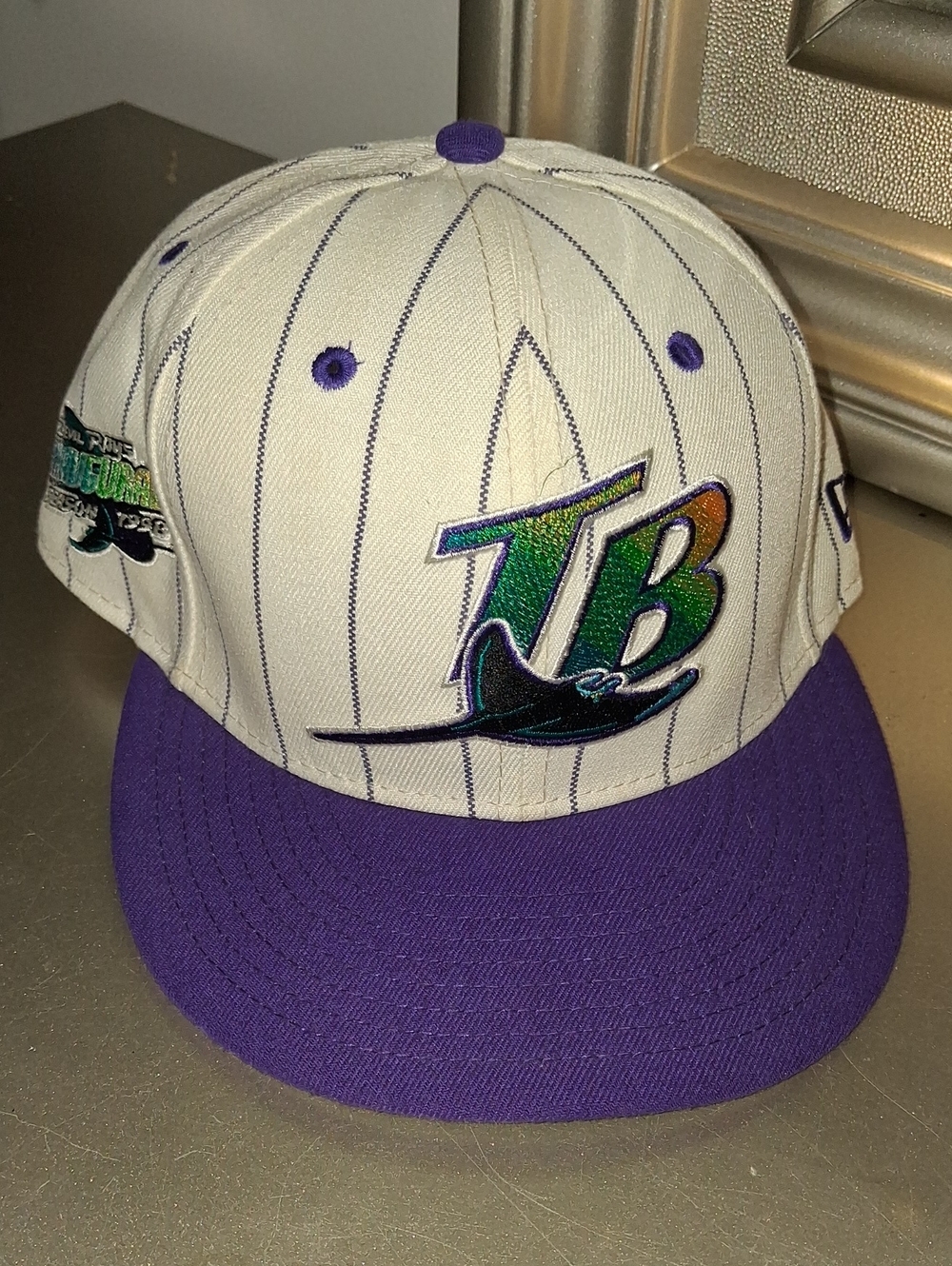 New Era TB Pinstripe Baseball Cap - Purple and Cream